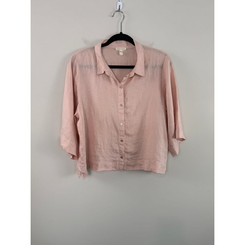 Eileen Fisher Organic Handkerchief Linen Small Elbow-Sleeve Shirt Crystal Pink